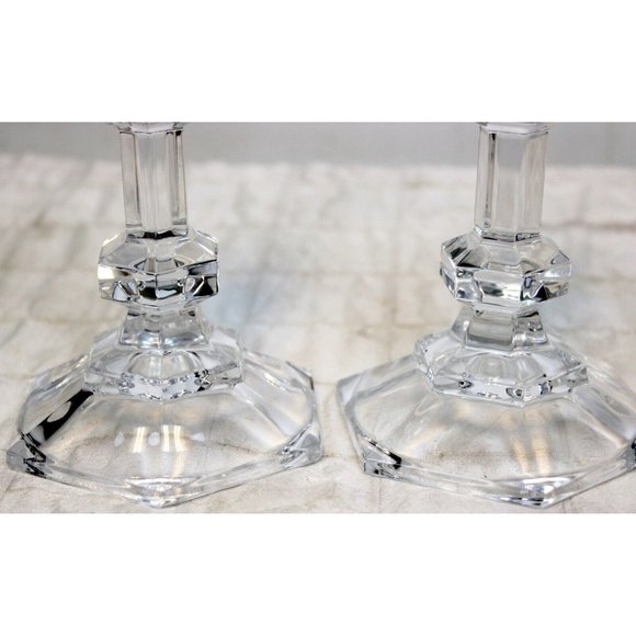 Oslo by Tuscany 6" Lead Crystal Taper Candlestick Pair Wedding Dinner Table - Picture 5 of 8